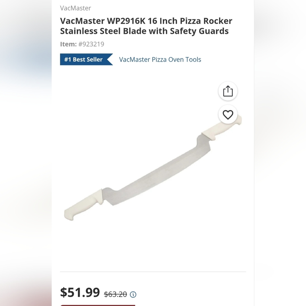 VacMaster WP2916K 16" Pizza Rocker Stainless Steel Blade Safety Guards NEW